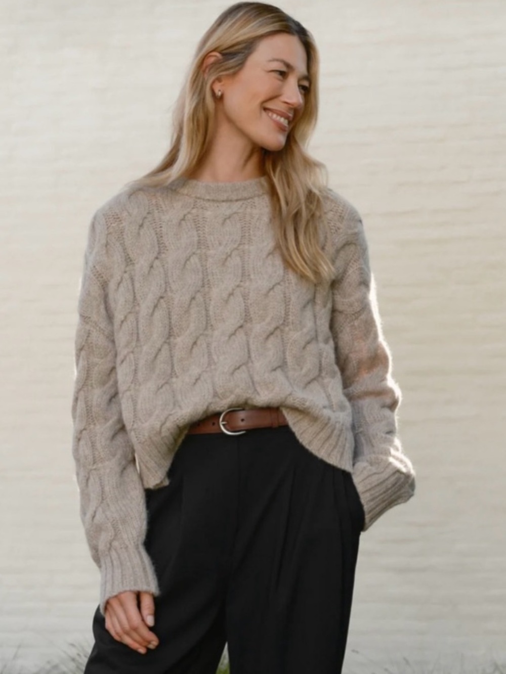 Jenni Kayne Cable Serena Crewneck in Oatmeal